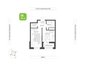 1-к квартира, вторичка, 34м2, 10/16 этаж