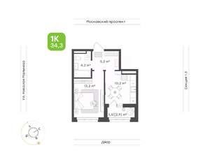 1-к квартира, строящийся дом, 34м2, 4/16 этаж