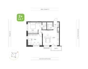 2-к квартира, вторичка, 65м2, 8/21 этаж