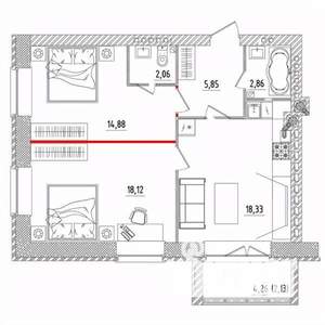 2-к квартира, строящийся дом, 64м2, 5/5 этаж