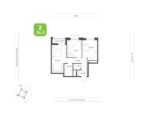 2-к квартира, вторичка, 57м2, 16/24 этаж