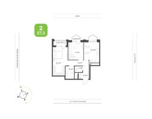 2-к квартира, вторичка, 57м2, 3/24 этаж