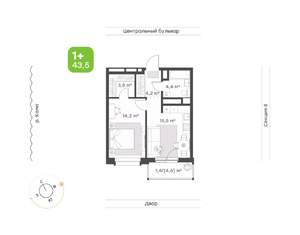 1-к квартира, вторичка, 44м2, 13/19 этаж
