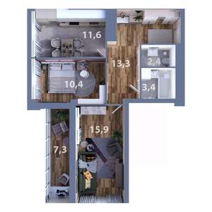 2-к квартира, вторичка, 61м2, 7/25 этаж