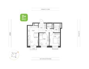 2-к квартира, вторичка, 55м2, 4/24 этаж