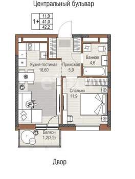 2-к квартира, вторичка, 45м2, 23/24 этаж