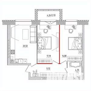 2-к квартира, строящийся дом, 71м2, 5/5 этаж