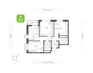 3-к квартира, вторичка, 75м2, 8/24 этаж