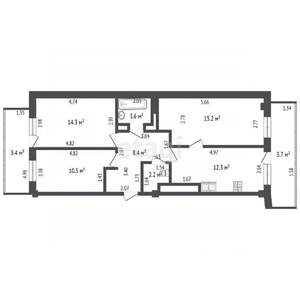 3-к квартира, вторичка, 74м2, 12/18 этаж
