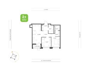 2-к квартира, вторичка, 67м2, 24/24 этаж