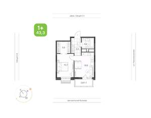1-к квартира, вторичка, 43м2, 12/21 этаж