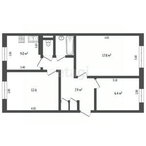 3-к квартира, вторичка, 57м2, 2/5 этаж