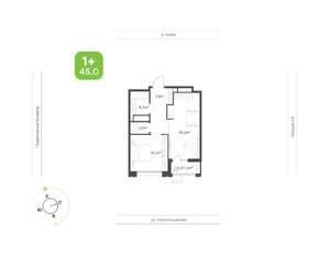 1-к квартира, вторичка, 45м2, 24/24 этаж