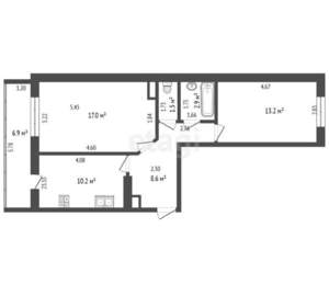 2-к квартира, вторичка, 53м2, 7/10 этаж