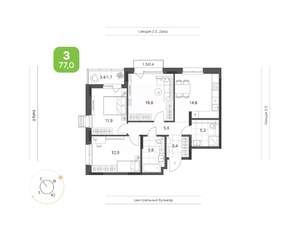 3-к квартира, вторичка, 77м2, 2/24 этаж