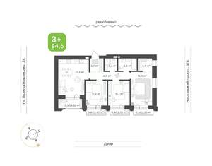 3-к квартира, строящийся дом, 85м2, 2/7 этаж
