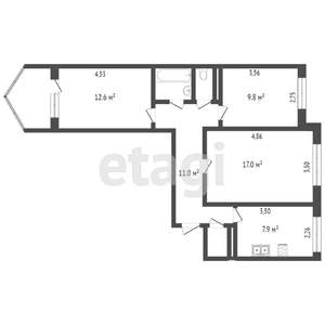 3-к квартира, вторичка, 64м2, 7/9 этаж