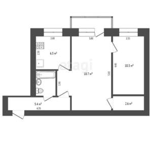 2-к квартира, вторичка, 46м2, 3/3 этаж