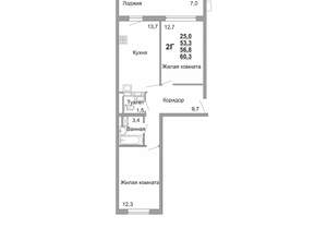2-к квартира, вторичка, 57м2, 4/10 этаж