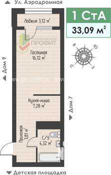 1-к квартира, строящийся дом, 33м2, 4/4 этаж