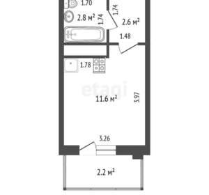 Студия квартира, вторичка, 19м2, 10/19 этаж