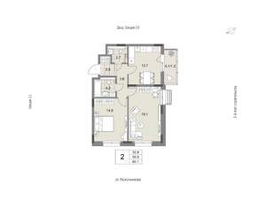 2-к квартира, вторичка, 60м2, 2/14 этаж