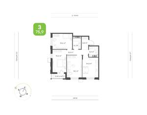 3-к квартира, вторичка, 76м2, 6/9 этаж