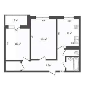2-к квартира, вторичка, 55м2, 1/9 этаж