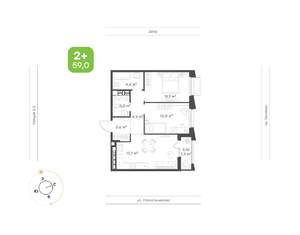 2-к квартира, вторичка, 59м2, 8/16 этаж