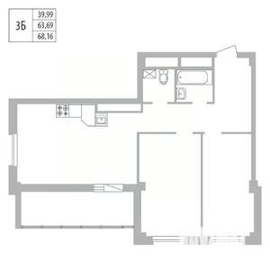 3-к квартира, вторичка, 68м2, 2/25 этаж