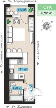 1-к квартира, строящийся дом, 31м2, 1/3 этаж