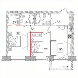 2-к квартира, строящийся дом, 72м2, 4/5 этаж