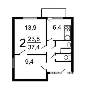 2-к квартира, вторичка, 39м2, 1/12 этаж