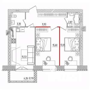 2-к квартира, строящийся дом, 62м2, 1/5 этаж
