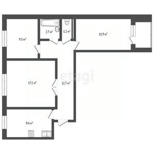 3-к квартира, вторичка, 61м2, 9/9 этаж