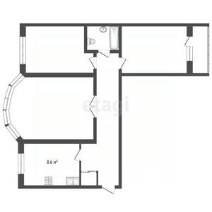 3-к квартира, вторичка, 64м2, 8/9 этаж