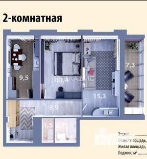 2-к квартира, строящийся дом, 56м2, 4/27 этаж