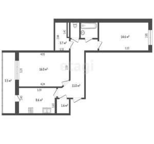 2-к квартира, вторичка, 63м2, 1/10 этаж