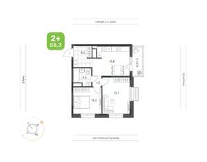 2-к квартира, вторичка, 55м2, 18/24 этаж