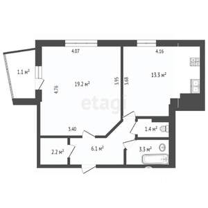 1-к квартира, вторичка, 46м2, 9/10 этаж