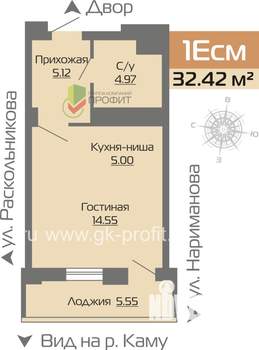 1-к квартира, строящийся дом, 32м2, 2/25 этаж
