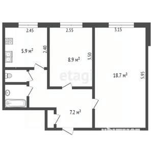 2-к квартира, вторичка, 50м2, 2/9 этаж