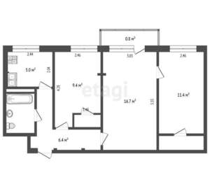 3-к квартира, вторичка, 55м2, 3/5 этаж