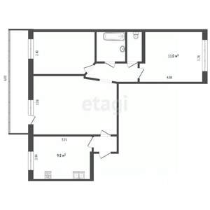 3-к квартира, вторичка, 54м2, 2/5 этаж