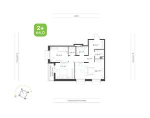 2-к квартира, вторичка, 66м2, 2/9 этаж