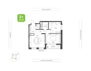 2-к квартира, вторичка, 62м2, 8/21 этаж