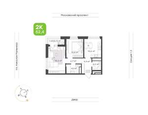 2-к квартира, вторичка, 54м2, 5/16 этаж