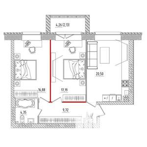 2-к квартира, строящийся дом, 71м2, 1/5 этаж