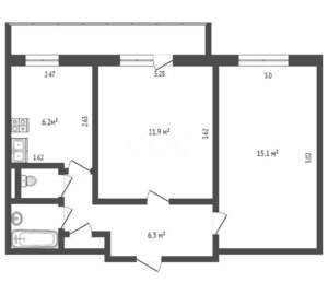2-к квартира, вторичка, 45м2, 3/5 этаж