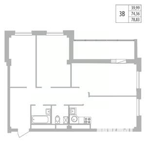 3-к квартира, вторичка, 79м2, 12/25 этаж